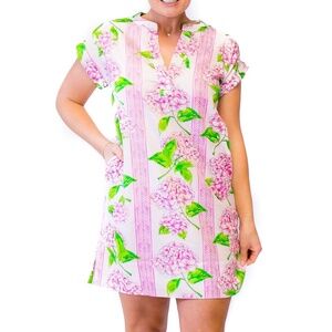 New‎ Pink Hydrangea Luxe Cotton Sateen Day Dress Size Medium